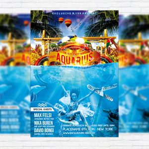 Aquarius Party Night - Premium Flyer Template + Facebook Cover