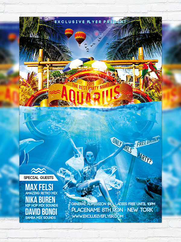 Aquarius Party Night - Premium Flyer Template + Facebook Cover