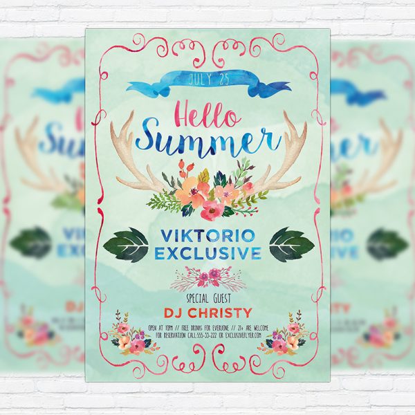 Watercolor Summer - Premium Flyer Template + Facebook Cover