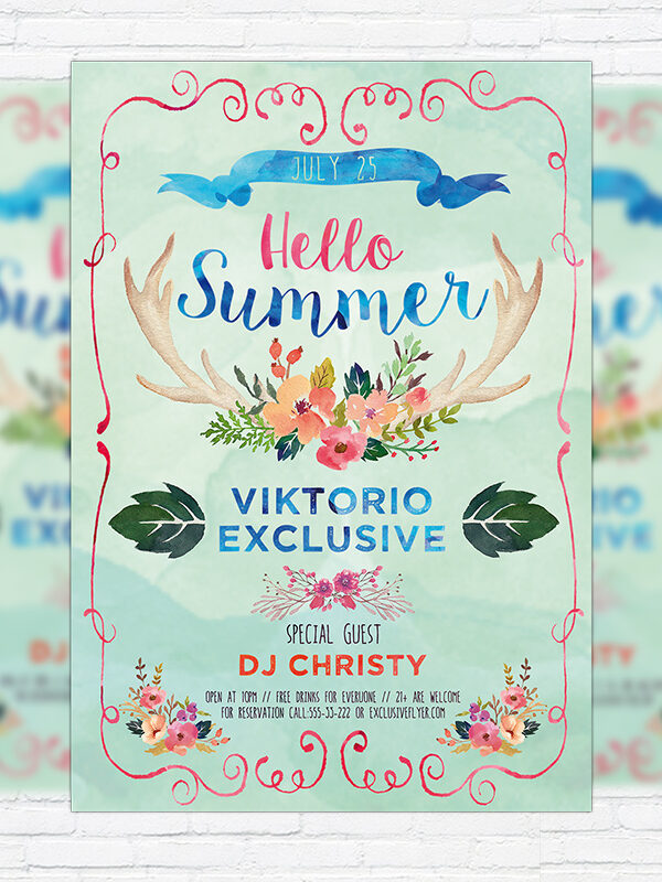 Watercolor Summer - Premium Flyer Template + Facebook Cover