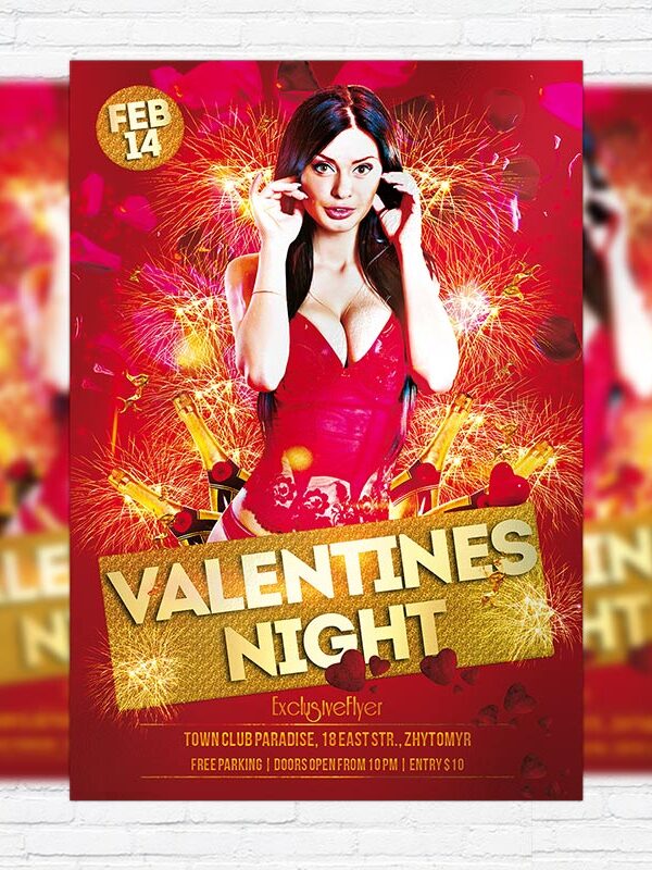 Valentines Exclusive Party Night - Free Club and Party Flyer PSD Template