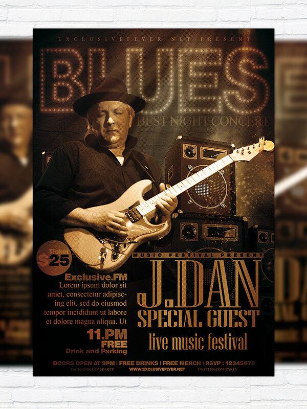 Blues - Premium Flyer Template + Facebook Cover
