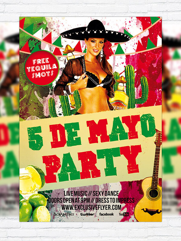 5 de Mayo Party - Premium Flyer Template + Facebook Cover