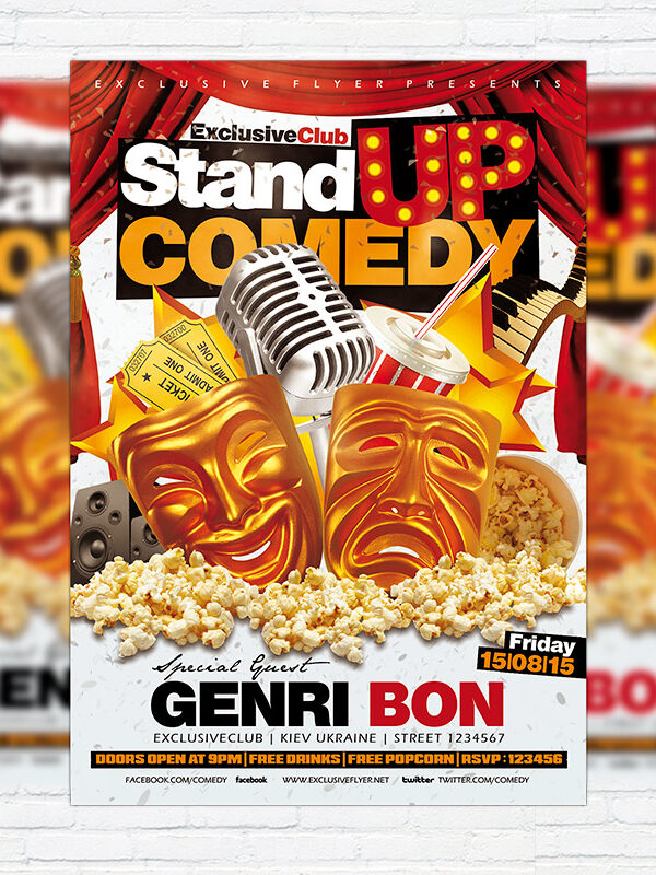 Stand Up Comedy - Premium Flyer Template + Facebook Cover