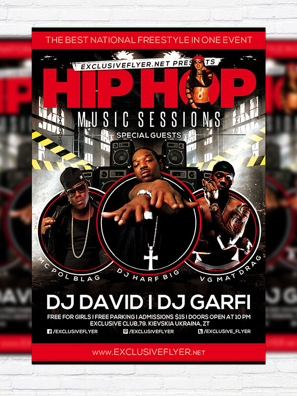 Hip Hop Music Sessions - Premium Flyer Template + Facebook Cover