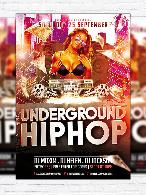 Underground Hip Hop - Premium Flyer Template + Facebook Cover