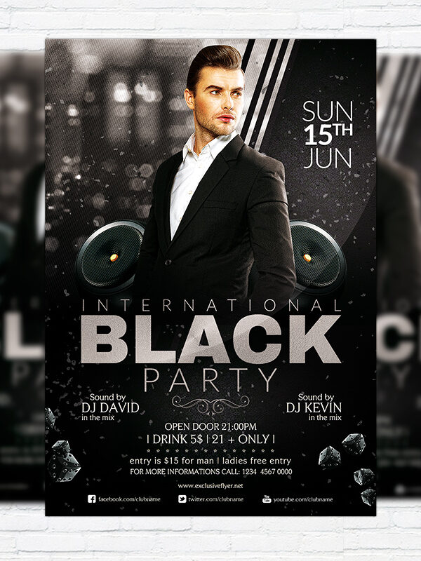International Black Party - Premium Flyer Template + Facebook Cover