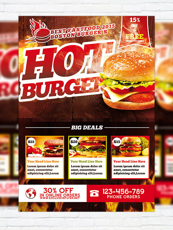 Hot Burger - Premium Flyer Template + Facebook Cover