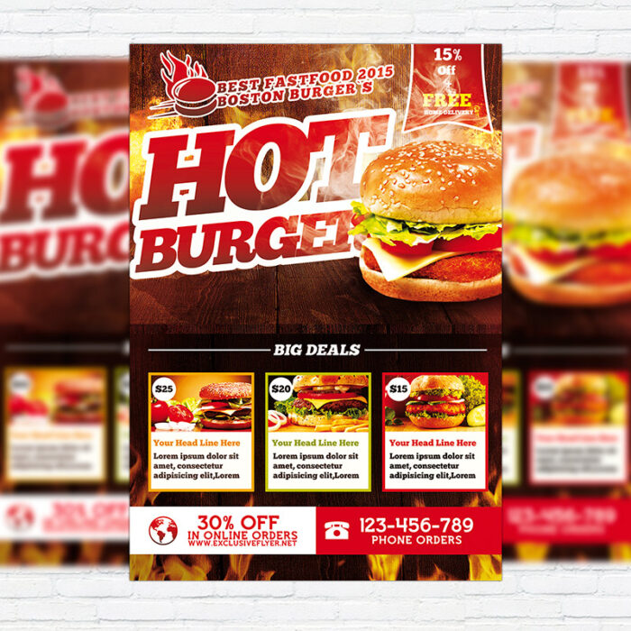 Hot Burger - Premium Flyer Template + Facebook Cover