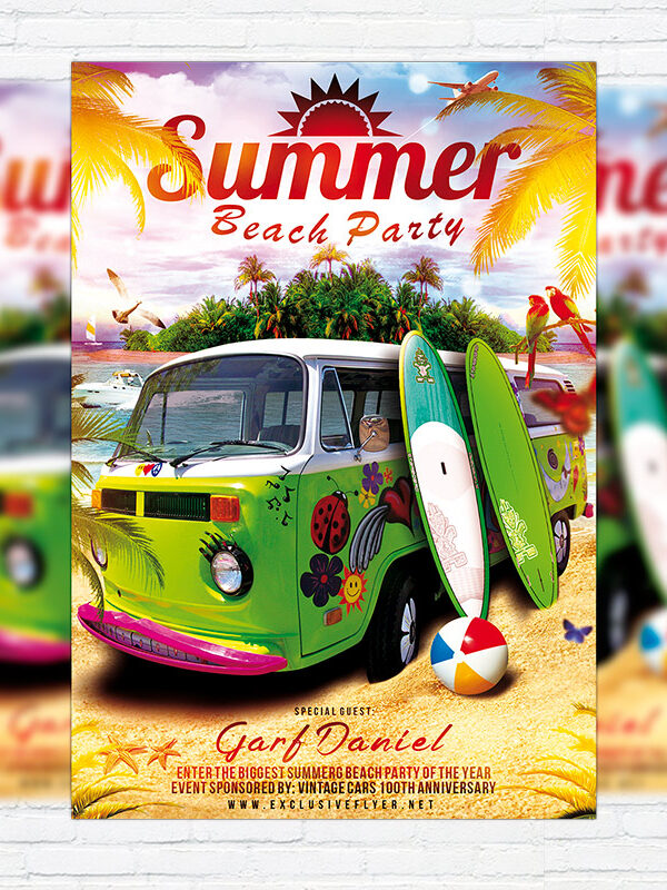 Summer Beach Party - Premium Flyer Template + Facebook Cover