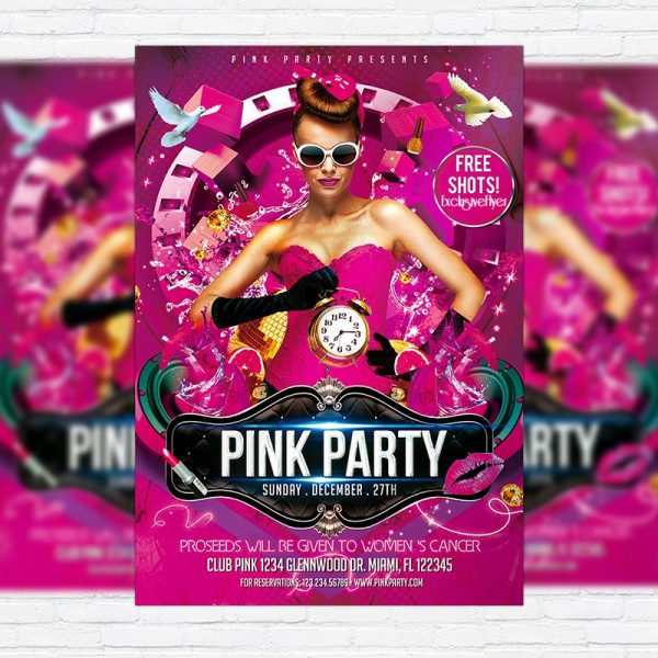 Ladies Pink Party Night - Premium PSD Flyer Template-1