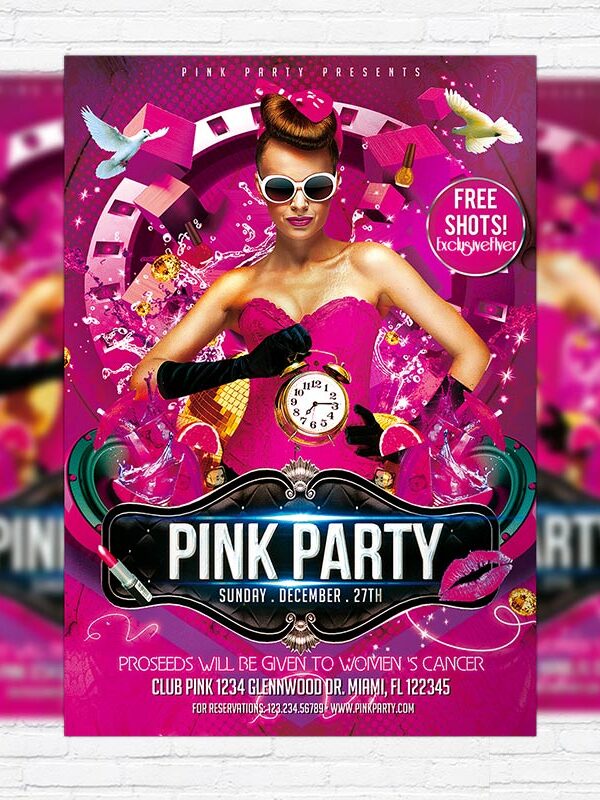 Ladies Pink Party Night - Premium PSD Flyer Template-1