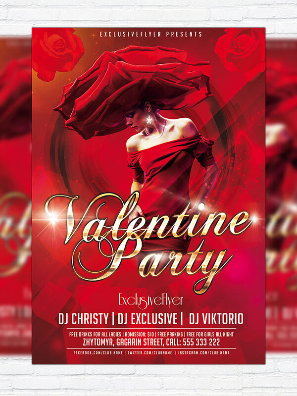 Valentine Romantic Love Party - Free Club and Party Flyer PSD Template