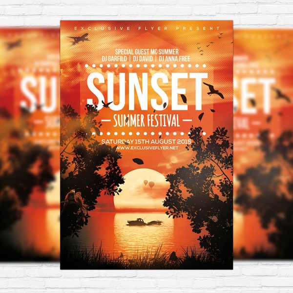 Sunset Summer Festoval - Premium Flyer Template + Facebook Cover