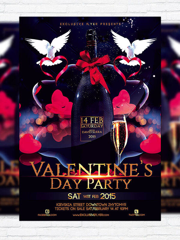 Valentines Day Party – Premium Flyer Template + Facebook cover