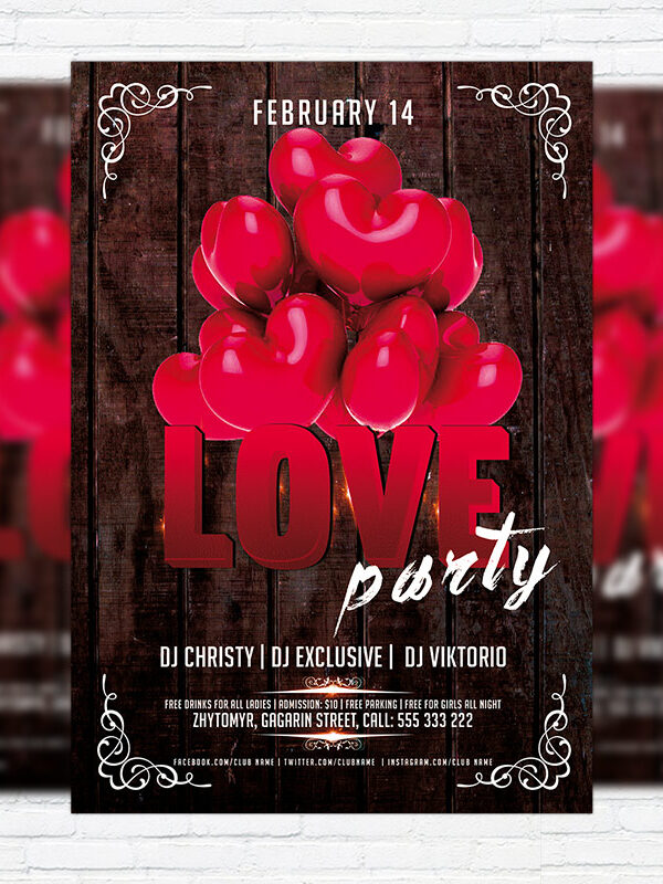 Red Love Party - Premium PSD Flyer Template