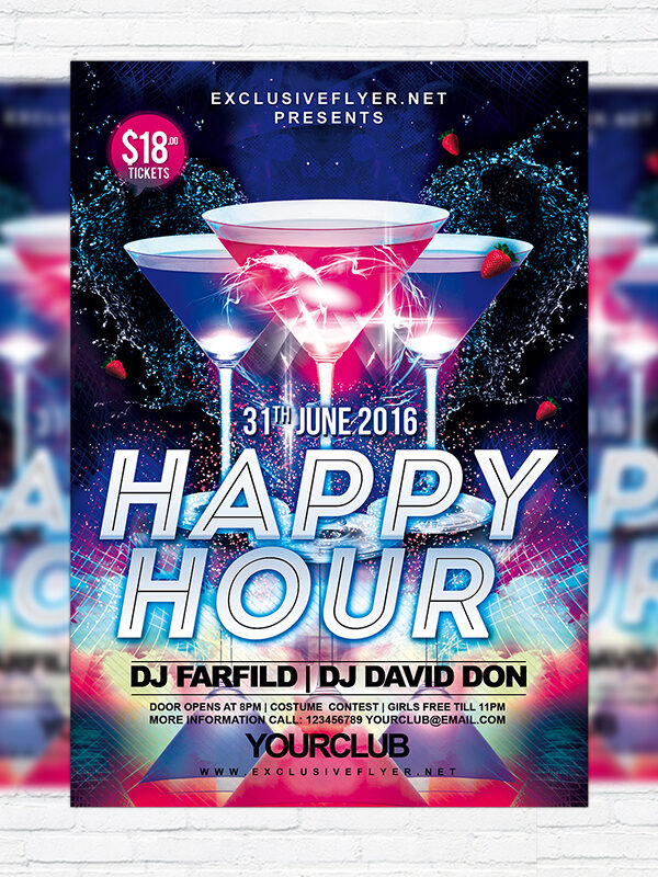 Happy Hour - Free Club and Party Flyer PSD Template
