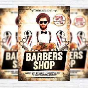 Barbers Shop - Premium Flyer Template + Facebook Cover