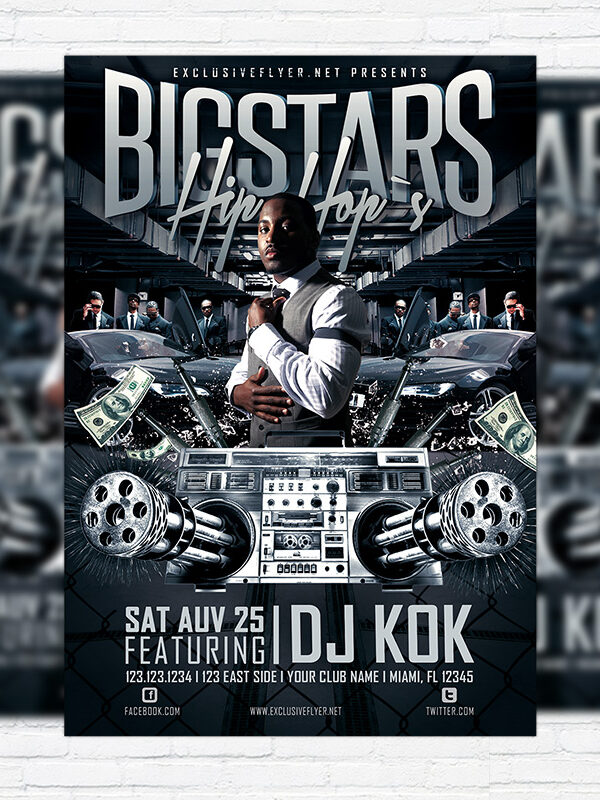 Bigstars Hip Hop`s - Premium Flyer Template + Facebook Cover