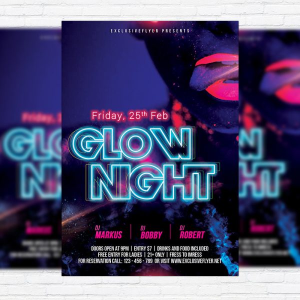 Glow Night - Premium Flyer Template + Facebook Cover | ExclsiveFlyer ...