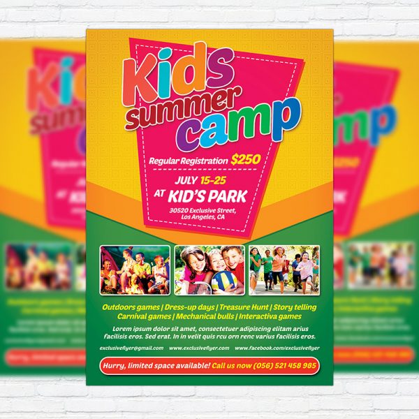 Kids Summer Camp - Premium Flyer Template + Facebook Cover ...