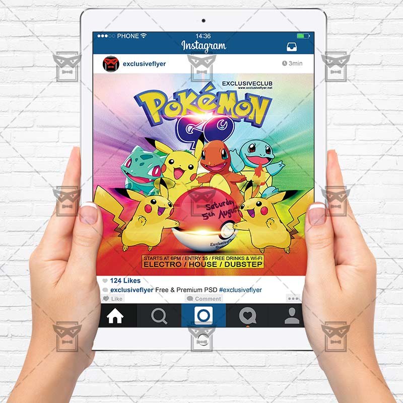 Modern Illustrative Pokémon Go Party Flyer Template (FREE