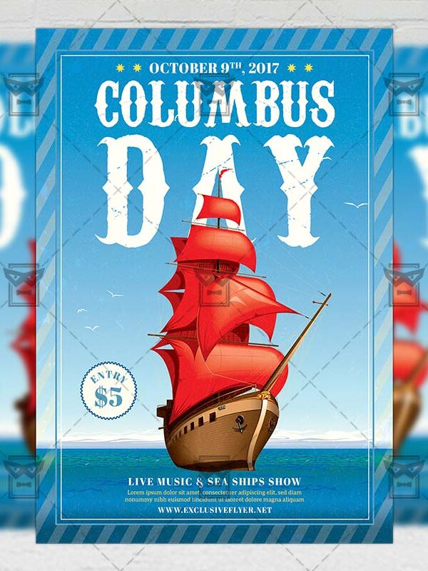 Happy Columbus Day Celebration - Seasonal A5 Flyer Template