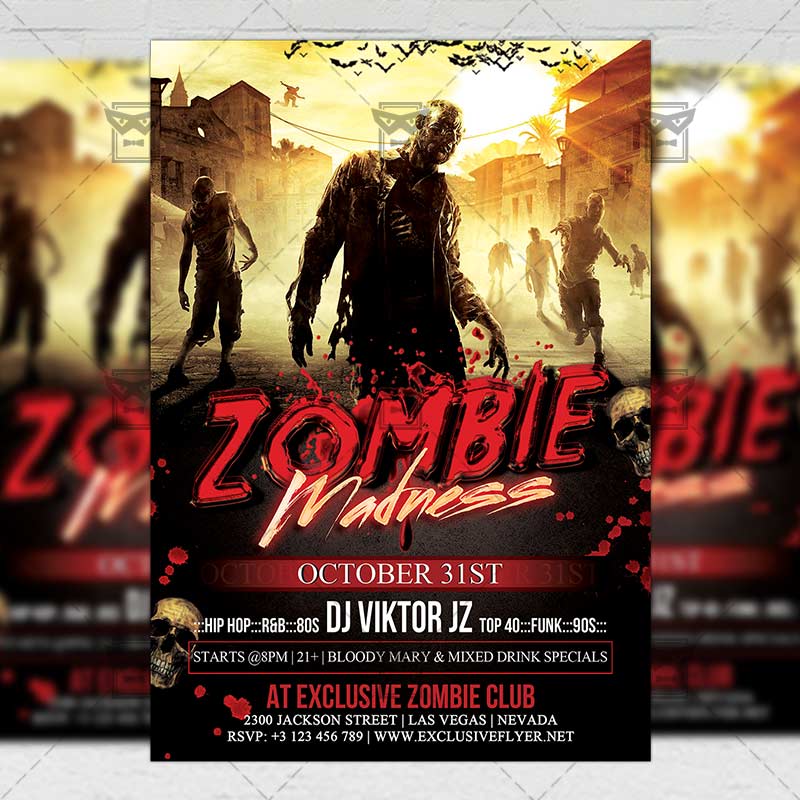 Zombie Bash Flyer - Seasonal A5 Template  Graphic design fun, Photoshop  design, Psd flyer templates