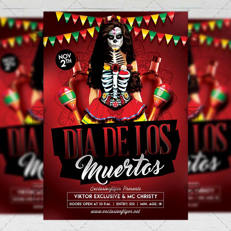 Dia De Los Muertos Night Seasonal A5 Flyer Template ExclsiveFlyer