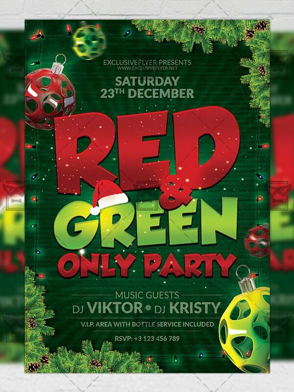 Download Red and Green Only Party PSD Flyer Template Now