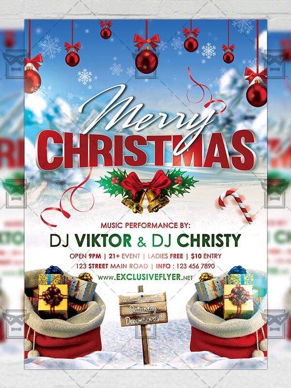 Download Happy Christmas Celebration Free Seasonal A5 Flyer PSD Template Now