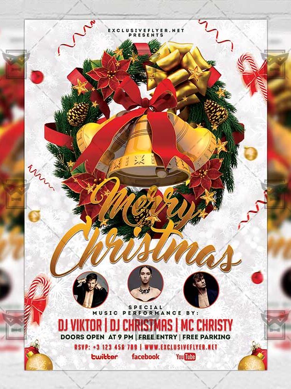 Download Merry Christmas Free Seasonal A5 Flyer PSD Template Now