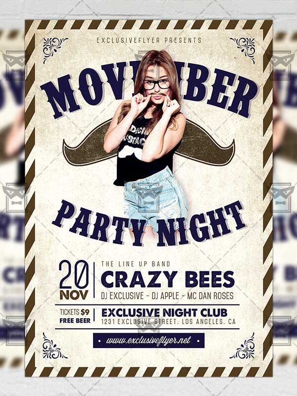 Download Movember Party PSD Flyer Template Now