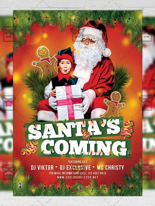 Download Santa's Coming Party PSD Flyer Template Now