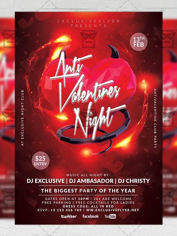 Download Anti Valentines Night PSD Flyer Template Now