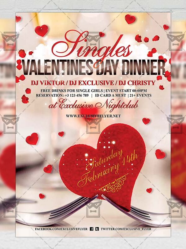 Download Singles Valentines Day Dinner PSD Flyer Template Now