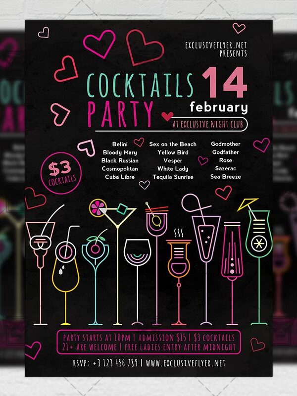 Download Valentines Cocktails Party PSD Flyer Template Now