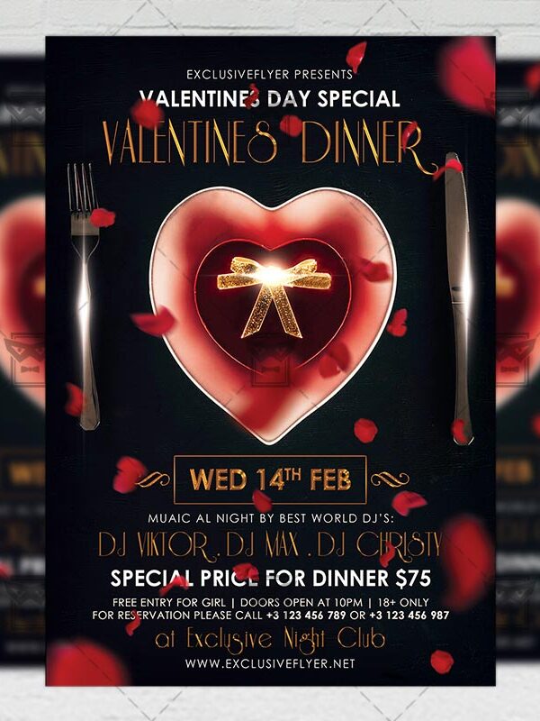 Download Valentines Dinner PSD Flyer Template Now
