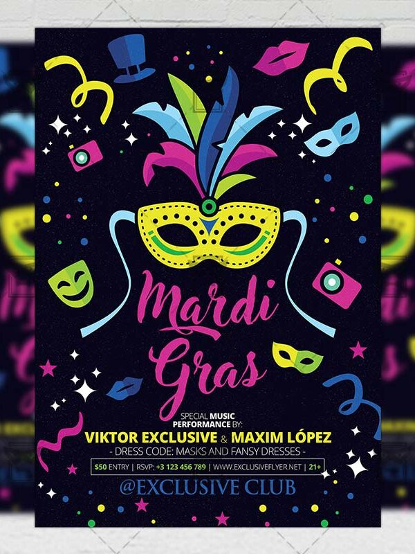 Download Mardi Gras Celebration PSD Flyer Template Now