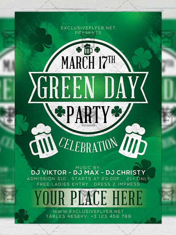 Download Green Day Party PSD Flyer Template Now