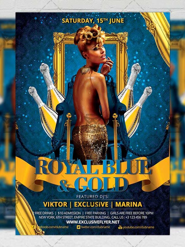 Download Royal Blue and Gold Party PSD Flyer Template Now