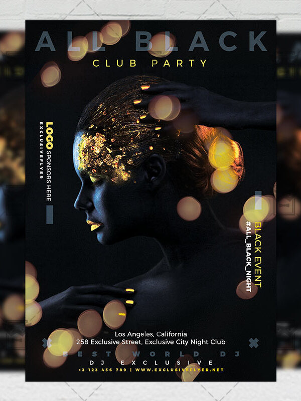 Download All Black Party PSD Flyer Template Now
