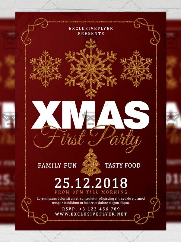 Download First Christmas Party PSD Flyer Template Now