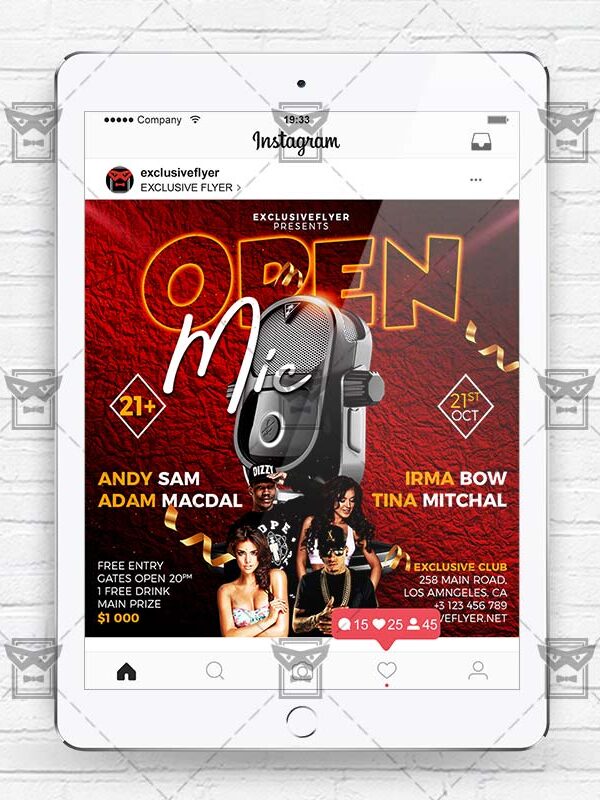 Download Open Mic PSD Instagram Flyer Template Now