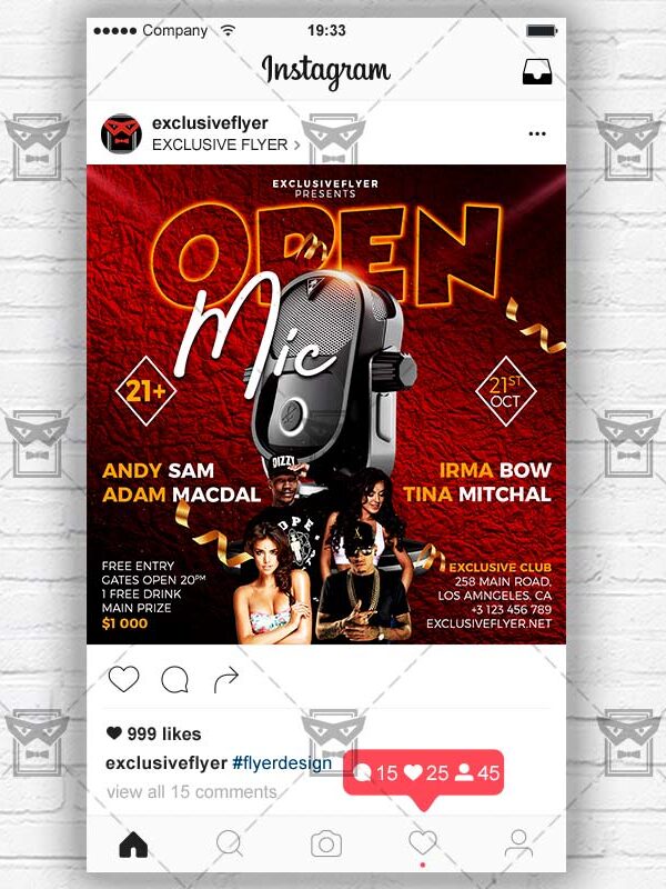 Download Open Mic PSD Instagram Flyer Template Now