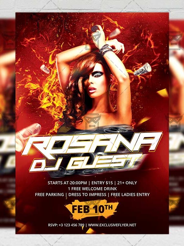 Download Rosana Special Dj Guest PSD Flyer Template Now