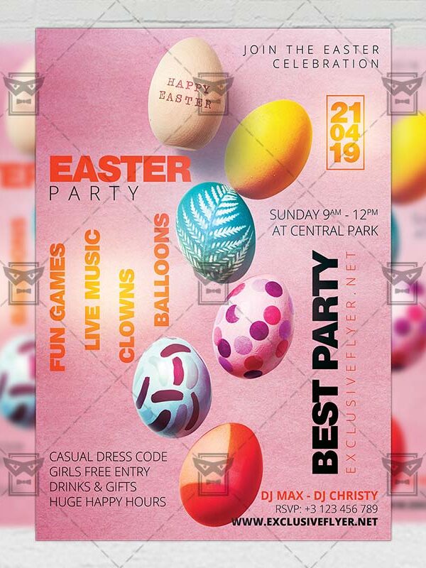 Download Easter Party Celebration Free Seasonal A5 Flyer PSD Template Now