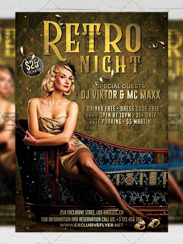 Download Retro Night Party PSD Flyer Template Now