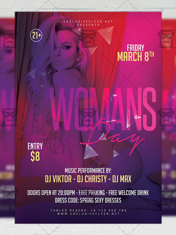 Download Woman's Day Party Night PSD Flyer Template Now