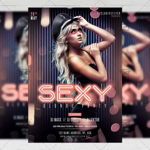 Download Sexy Blondes Party PSD Flyer Template Now